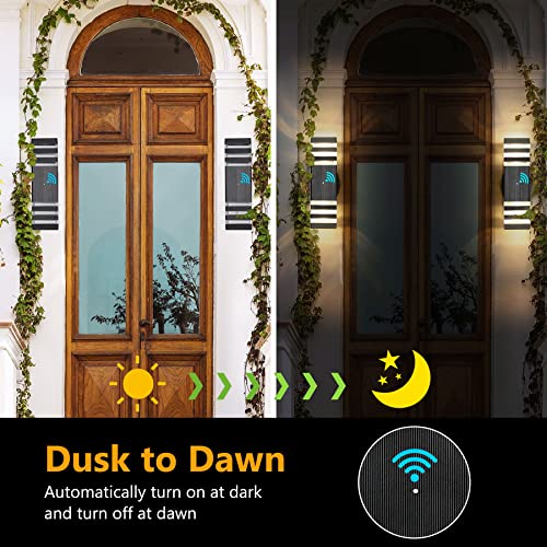 4 Pack Dusk to Dawn Outdoor Light Fixture Modern Black Exterior Wall Lights (Black / 3 Layer - 15 Inch)