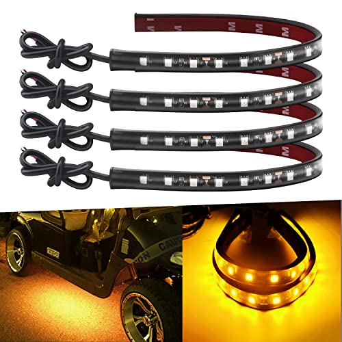 12V Led Light Strip for Car Motorcycle Golf Cart 12.5In Amber 4Pack (Amber Led Strip)