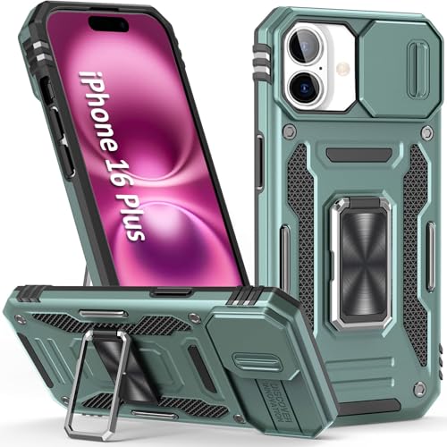 Phone Case for i Phone 16 Plus Case with Stand & Camera Cover (iPhone 16 Plus 【6.7 inch】 / Alpine Green)