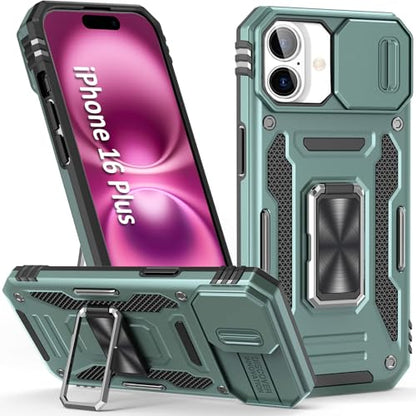 Phone Case for i Phone 16 Plus Case with Stand & Camera Cover (iPhone 16 Plus 【6.7 inch】 / Alpine Green)
