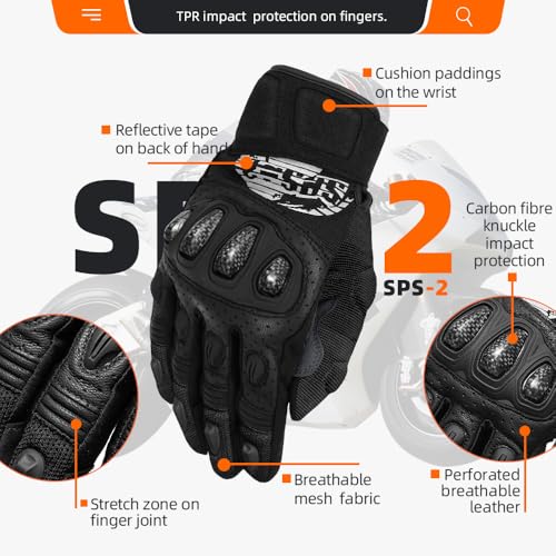 SPS 2 Unisex Touchscreen Road Racing Motorcycle MTB Sports Gloves Also fit BMX MX ATV Mountain Bike Bicycle Cycling Off (Black SPS-2 / S Youth)