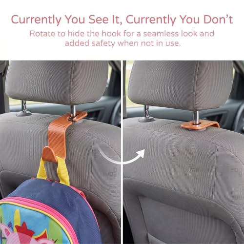 4 Pack Headrest Hooks for Vehicle Seats (Carbon Fiber/Orange)