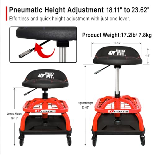 Rolling Shop Stool with Wheels (Red)