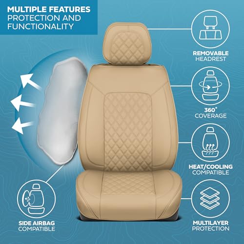 Curated Sandstone Napa Leather Seat Covers for Cars & SUVs (Beige (Sandstone) – Set / Full Set)