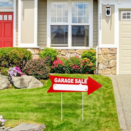 12 Pcs Garage Sale Signs with Stakes Double Sided (Red and White)
