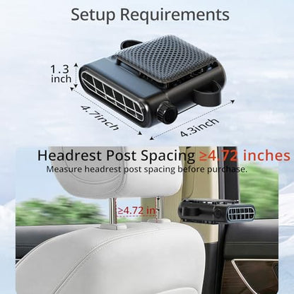 Car Seat Fan with Dual Seatback Cooling Airflow for Driver & Kids (Black)