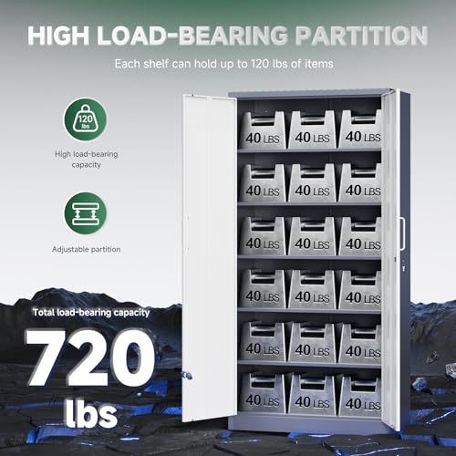 Metal Storage Cabinet with Lock Door (71 X 32 X 16 In(H X W X D) / Grey White)