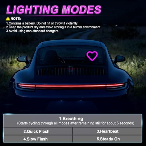 Heart Shaped Solar Powered Car LED Interior Ambient Light (Pink / 2PCS)