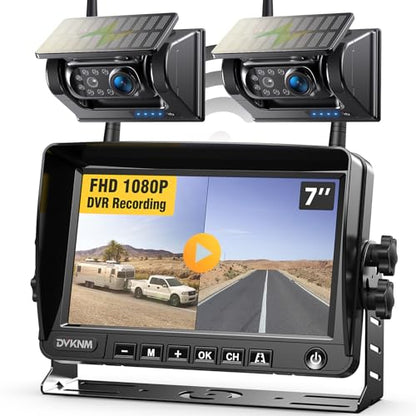 2 Magnetic Solar Wireless Backup Camera with 7" 1080P IPS DVR Monitor (7 inch - 2 cameras)