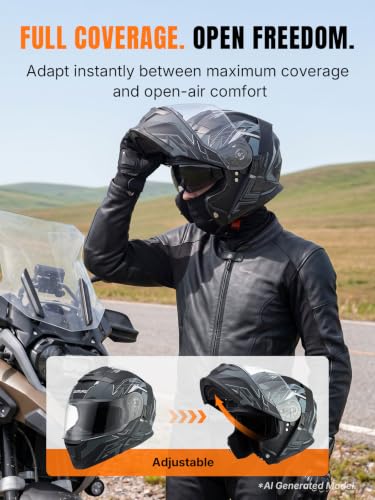 Modular Motorcycle Helmets Full Face Flip up Street Bike Motorcycle Helmet for Unisex Adult Matte Gray (Gray / Large)