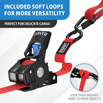 USA Based Retractable Ratchet Straps (1in x 6ft - 2 Pack / Red)