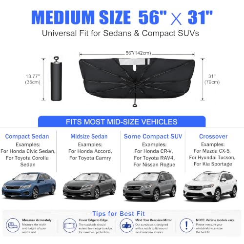 Car Windshield Sun Shade Umbrella Universal for Most of Sedan & SUV (Medium(56" L*31" W))