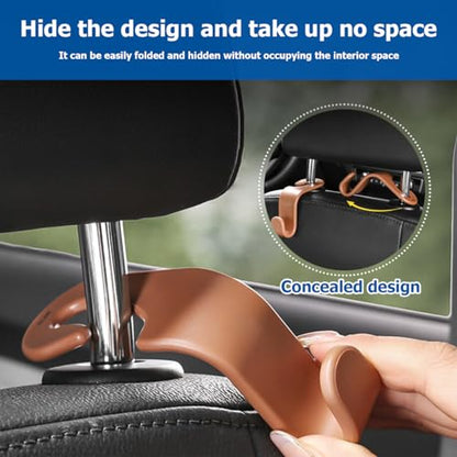 4 Pack Curved Headrest Hooks for Vehicle Seats (Light Blue)