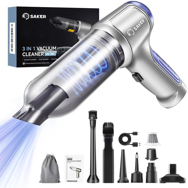 Handheld Car Vacuum Portable Cordless 15000Pa Blue (Blue)