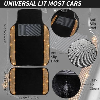 Bling Car Floor Mats Full Set (Orange Diamond / Car Floor Mats (4 Pieces))