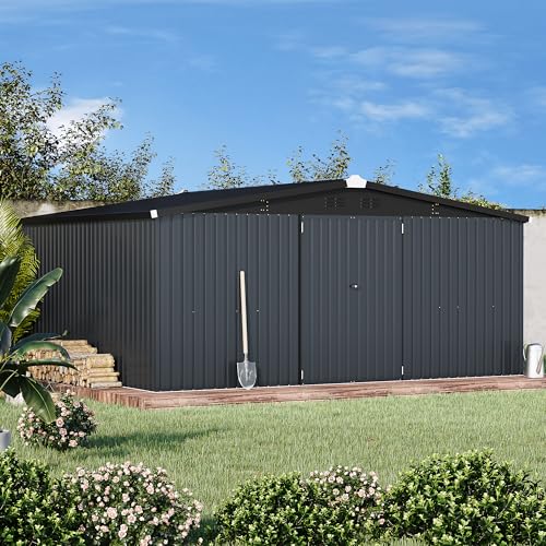 12' x 14' Waterproof Metal Outdoor Storage Shed (Dark Grey / 12x14)