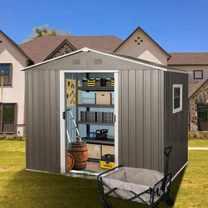 6x8 FT Outdoor Storage Shed (6x8 FT/Window / Gray)