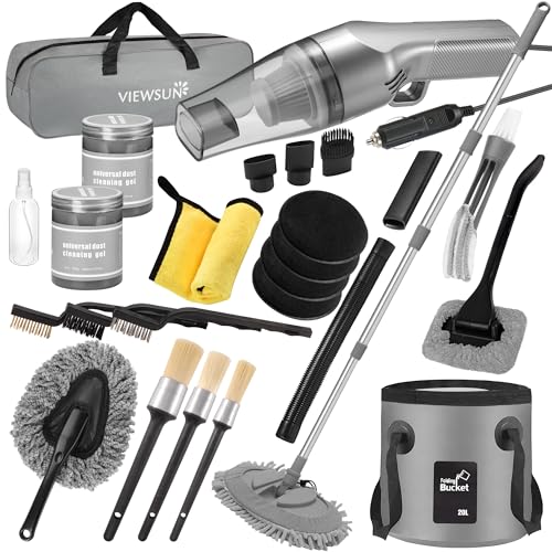 21Pcs Car Cleaning Kit with High Power Handheld Vacuum (Grey / 21Pcs)