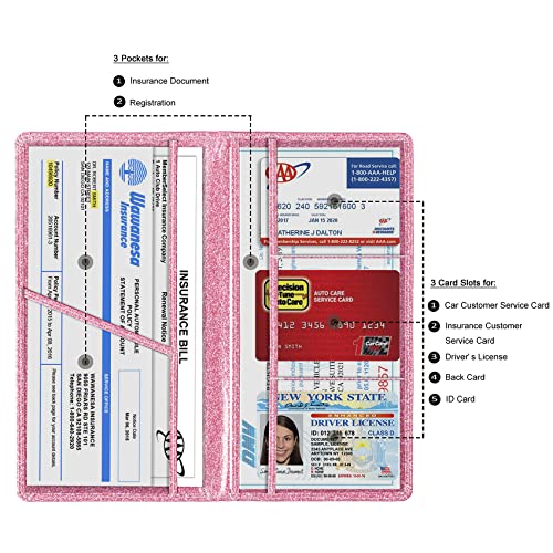 Car Registration & Insurance Card Holder (Glitter Pink)