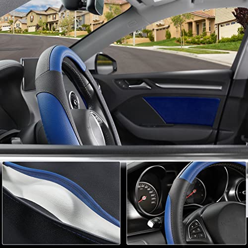 Car Steering Wheel Cover for Prius Civic Model 3 (Small size[14''-14 1/4''] / Black and Blue)