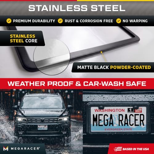 Powder Coated Matte Black Thin License Plate Frame (Black / 1 Piece)