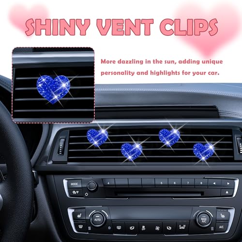 4PCS Heart Shaped Car Vent Clips with Rhinestone (Royal Blue)