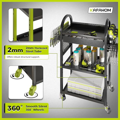 Power Tool Cart with Charging Station (Black-with Drawer and Power)