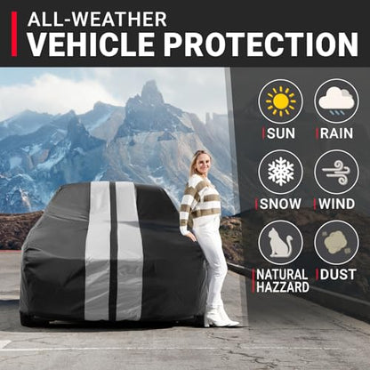 Car Cover Waterproof All Weather for 1975 (67. Monza Coupe 1975-1981 / Black / Gray (Stripe))