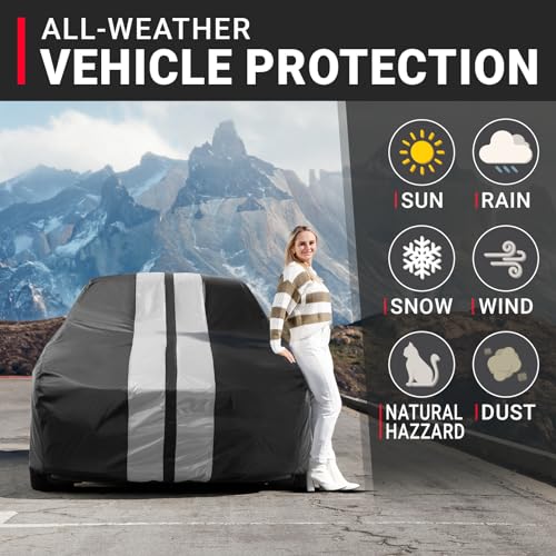Car Cover Waterproof All Weather for 1973 (31. Chevelle Wagon 1973-1977 / Black / Gray (Stripe))