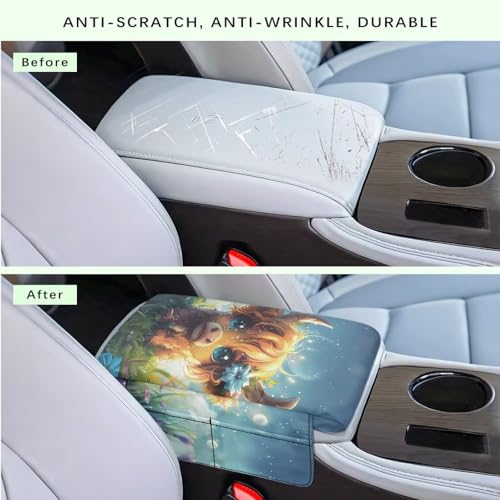 Cute Highland Cow Auto Center Console Armrest Cover Arm Rest Seat Box Pad Protector with Side Storage Pocket Middle Console Pad for Car Storage Box Car Interior Accessories (Cute Highland Cow)