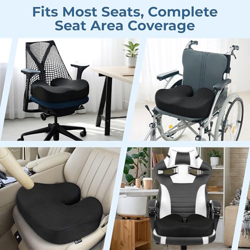 Seat Cushion Memory Foam Chair Pad for Tailbone Pain Relief (Black / XX-Large)