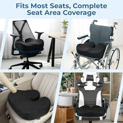 Seat Cushion Memory Foam Chair Pad for Tailbone Pain Relief (Black / XX-Large)