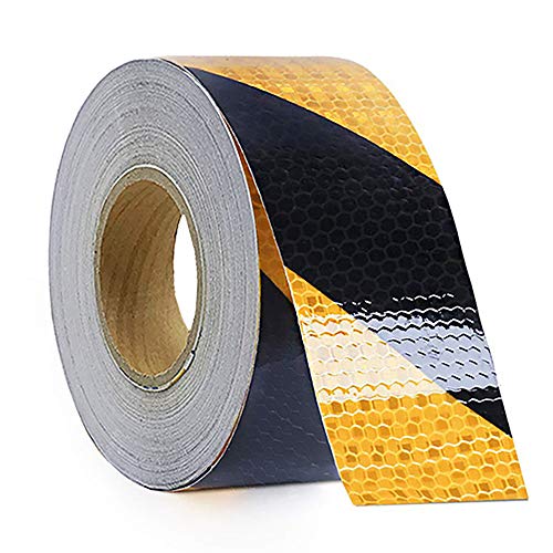 Waterproof Reflective Safety Tape Roll 2"X150' Yellow Black Striped Floor Marking Tape Hazard Caution Warning Tape Auto Truck Self (Yellow&Black-Honeycomb)