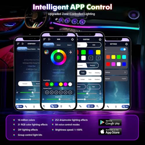 Dreamcolor Acrylic Car Interior Lights 18 in 1 RGB Car Ambient Lighting Kit APP Control Zoned Control System 252 Color Modes DIY 16 Million Colors Music Sound Active Neon Light Kits New Version (dreamcolor 18 lights(new))