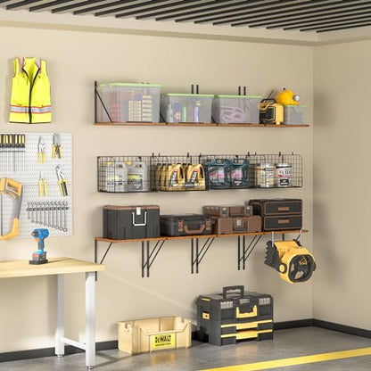2 Pack Garage Shelves Wall Mounted with Wire Storage Baskets