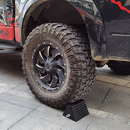 2 Pack Wheel Chocks Rubber Heavy Duty Black with Eyebolt (2 Pc Large with Eyebolt)