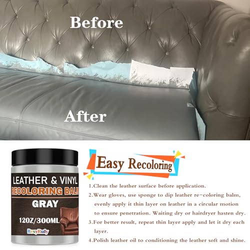 Gray Leather Recoloring Balm Vinyl Auto Dash Board Car Seats Interior Paint Furniture Dye Color Restorer Shoes Sofa Gloves Jacket Purse Bag Couch Stain Remover Fade Scratches Wear Out Repair (Gray)