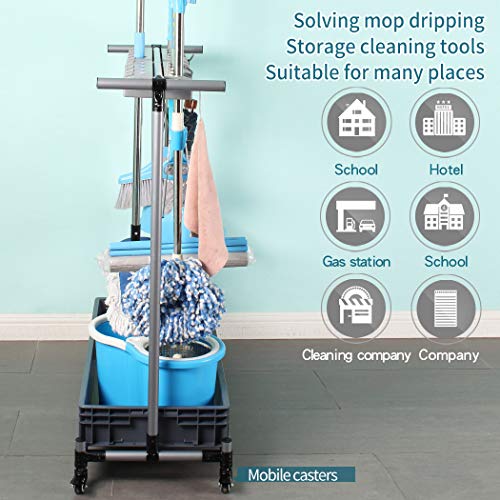 broom and mop holder put wet mops movable Commercial mop rack cleaning tool cart storage for garden garage organizer mop drain rack (16slots)
