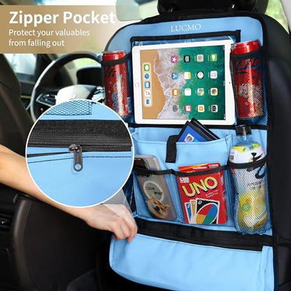 Car Backseat Organizer with Touch Screen Tablet Holder (Light Blue-1 / 2 Pack)