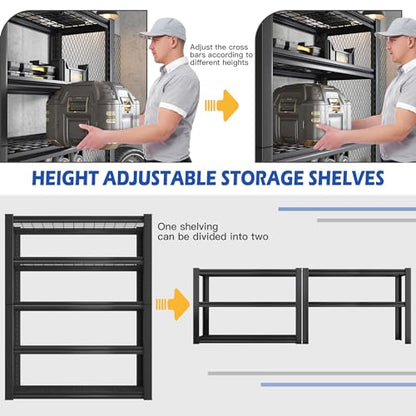 3010LBS Storage Shelves 72" H Garage Shelving Heavy Duty Metal Shelving 5 Tier Adjustable Metal Shelves for Storage for Kitchen Pantry Warehouse Basement 72" H x 35.5" W x 16" D (Black)