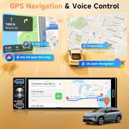 Single Din Stereo Receiver 6.5'' Touchscreen Wireless CarPlay Android Auto