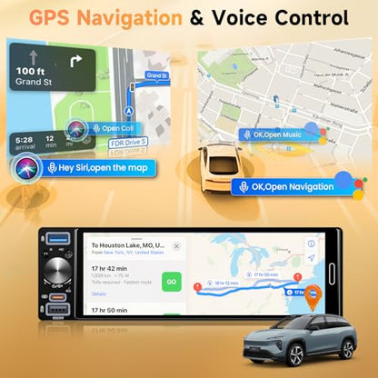 Single Din Stereo Receiver 6.5'' Touchscreen Wireless CarPlay Android Auto