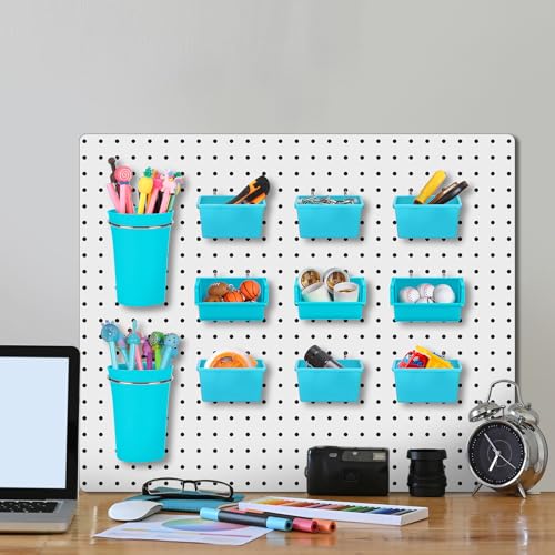 20 Pcs Pegboard Bins and Cups Accessories with Hooks (Blue)