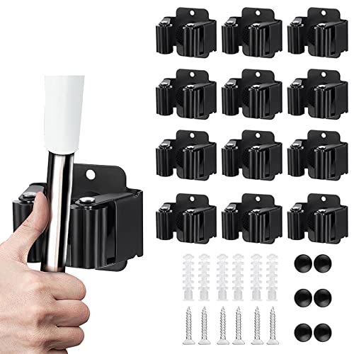 12PCS Broom and Mop Holder (Matte Black / 12)