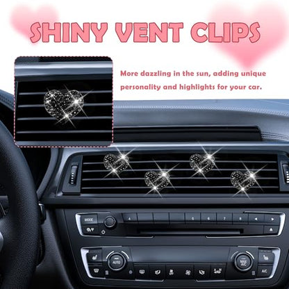 4PCS Heart Shaped Car Vent Clips with Rhinestone (Black)