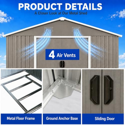 8x10 FT Outdoor Storage Shed (8x10 FT/No Window / Gray)