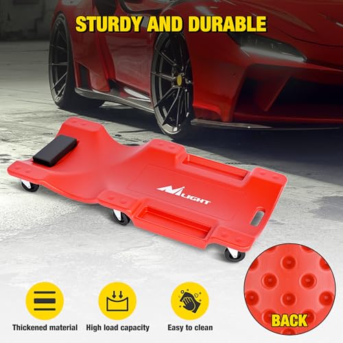 40" Mechanic Plastic Creeper with Padded Headrest and 6 Casters (Red)