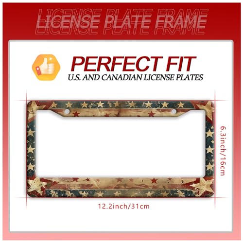 Retro American Flag Stainless Steel License Plate Frame for US Cars Decor (Retro American Flag)