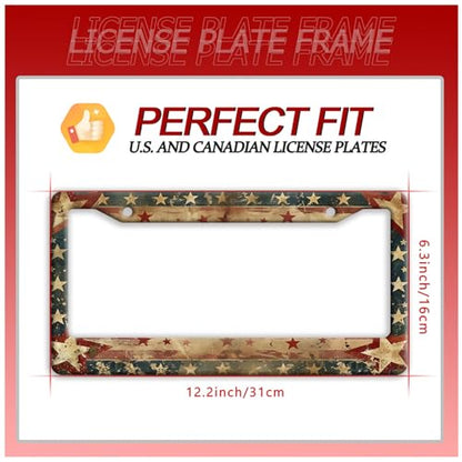 Retro American Flag Stainless Steel License Plate Frame for US Cars Decor (Retro American Flag)