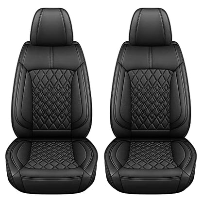 Leather Car Seat Covers Front Pair (B-BLACK / FRONT SET)